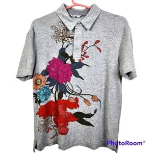 Floral Gray Polo Shirt